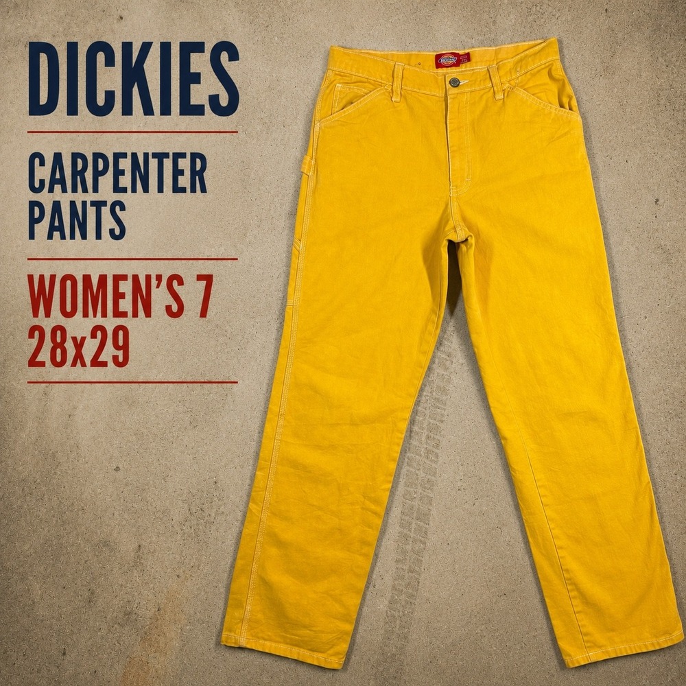 Dickies Women Yellow Carpenter Pants Size 7/28 Workwear Utility High Rise Cotton